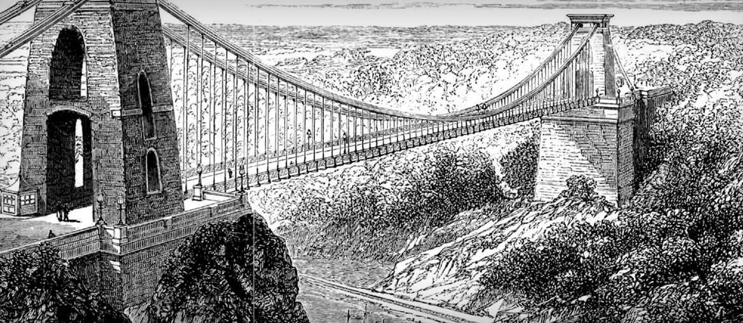 Engraving of a suspension bridge